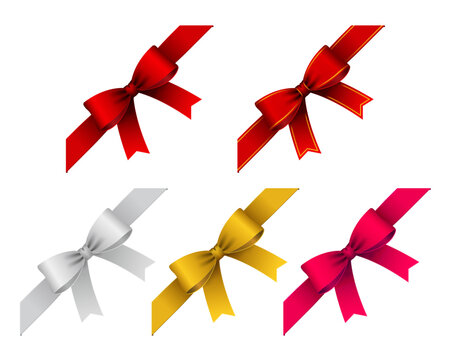 Ribbon Bow Corner Decoration Vector Illustration set ( Gift, Sale, Celebration )