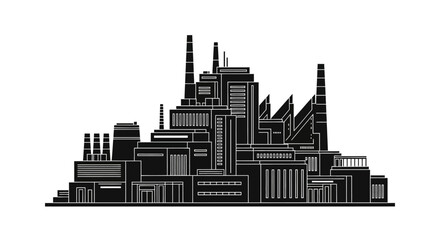 Fototapeta premium Factory silhouette icon, industrial plant building ? manufacturing infrastructure concept