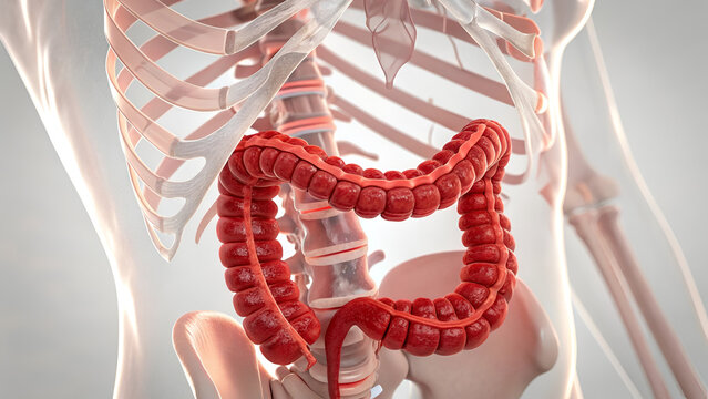3D anatomy illustration of the human large intestine