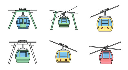 Colorful cable car gondola lifts transportation. © Botjah