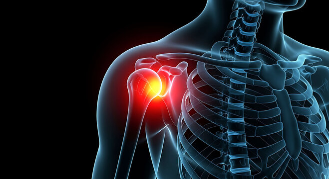 Human shoulder joint pain inflammation anatomy medical illustration view