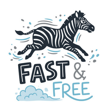 Black and white zebra running free.