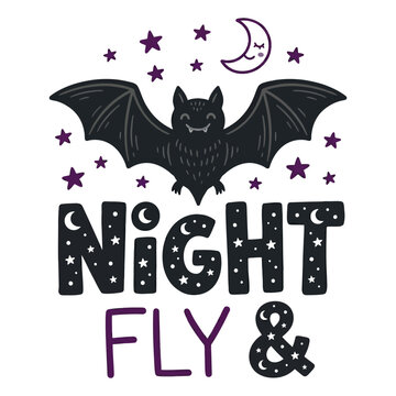 Black Bat Flying Under Stars.