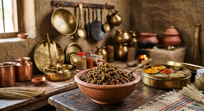 Spicy Indian pickle served in a rustic bowl, bursting with bold flavors and aromatic spices.