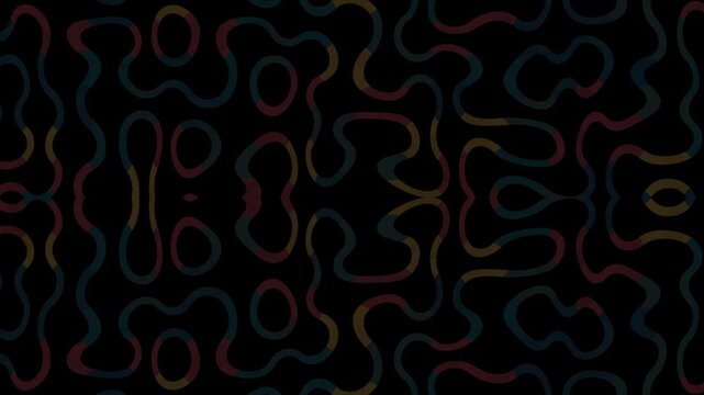 Abstract geometric animation combining interlaced truchet patterns and bouncing cubes, smooth seamless motion, modern digital style, and a hypnotic futuristic background.