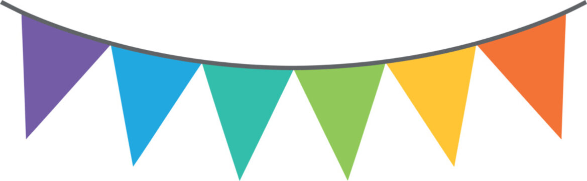 Colorful triangular bunting flags hanging on a string  festive decoration