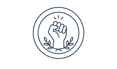 Obraz premium Social justice protest line icon with raised fist symbol minimal outline vector design isolated on white