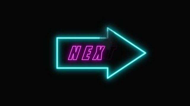Illuminated Neon NEXT Arrow Sign Glowing Brightly Against a Dark Background