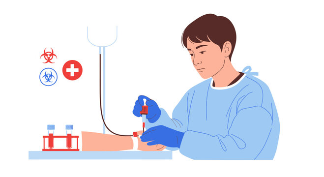 Medical professional drawing blood from patient arm for lab test, healthcare concept
