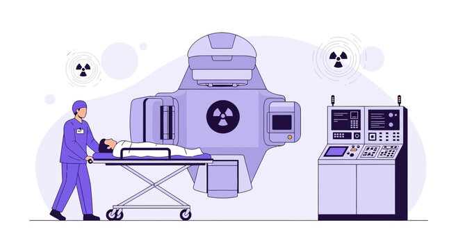 Medical Team Transferring Patient to Advanced Radiation Therapy Machine for Treatment