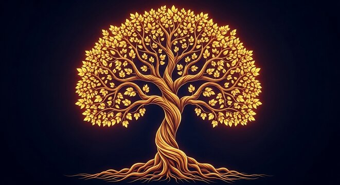 Golden tree silhouette illustration