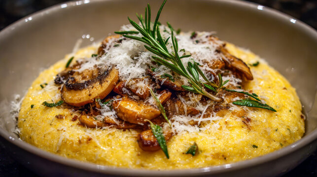 porcini mushroom polenta with grated cheese, rosemary 