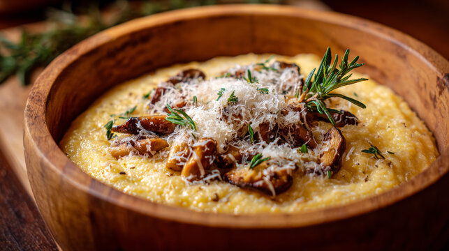 porcini mushroom polenta with grated cheese, rosemary 