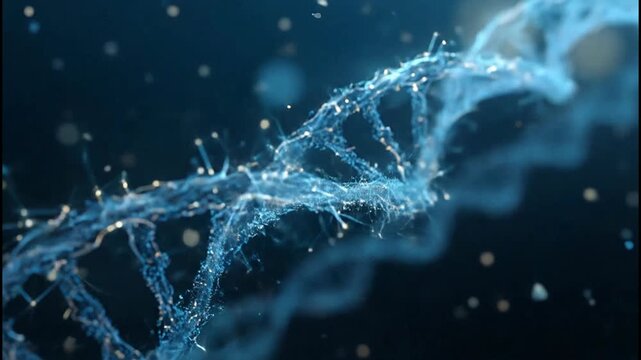 A mesmerizing close-up showcases a vibrant, glowing DNA double helix, symbolizing the intricate beauty and complexity of genetic information.