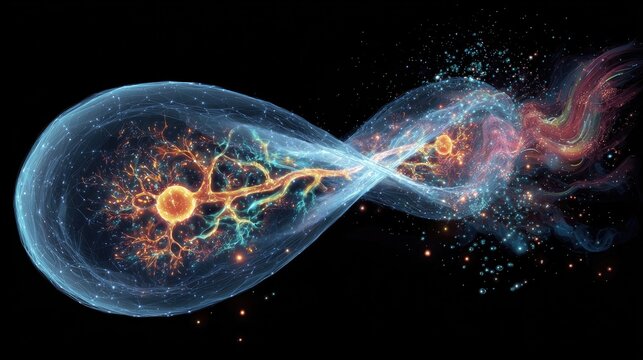 Interstellar nebula with energetic particles and ethereal glow
