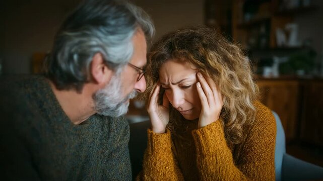 During a quiet, sad moment, a loving spouse tenderly consoles