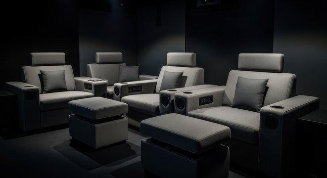 Luxurious modern modular sectional seating with integrated sound system for private home cinema