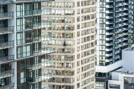 Construction facades in cities emphasize identical window patterns