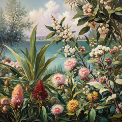 Obraz premium Coastal Wildflower Meadow Oil Painting