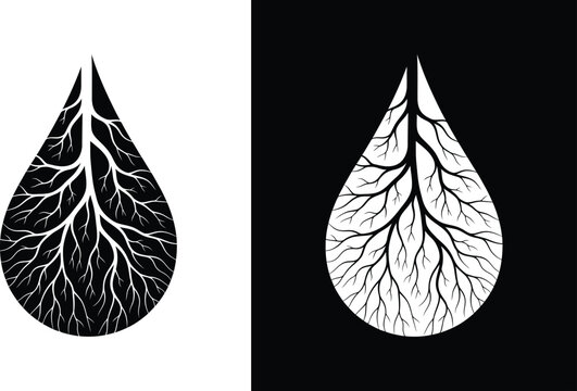 Teardrop leaf vein icons black and white