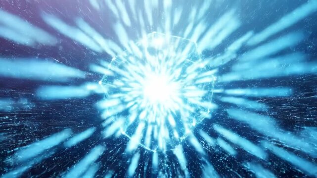 Abstract geometric shape with glowing points in a digital network