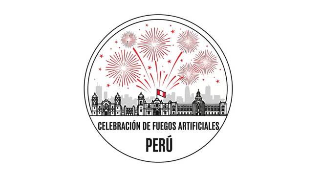 Peruvian Celebration with Fireworks and City Skyline