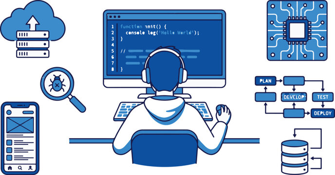Programmer at work station.