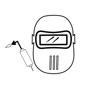 Welding mask icon, Welding work, Emblem design on white background