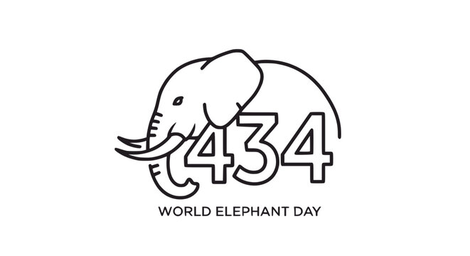 World Elephant Day 434 Logo - Minimalist Outline Elephant and Numbers