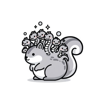 Cute cartoon squirrel with multiple heads.