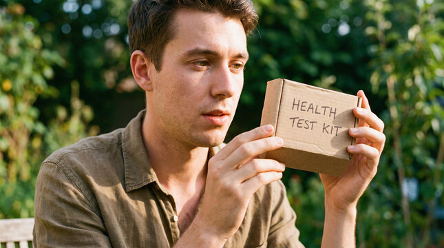  Young Man Using Sustainable and Eco-friendly Medical Test Kit
