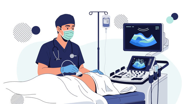 Doctor Performing Ultrasound on Patient in Medical Examination Room