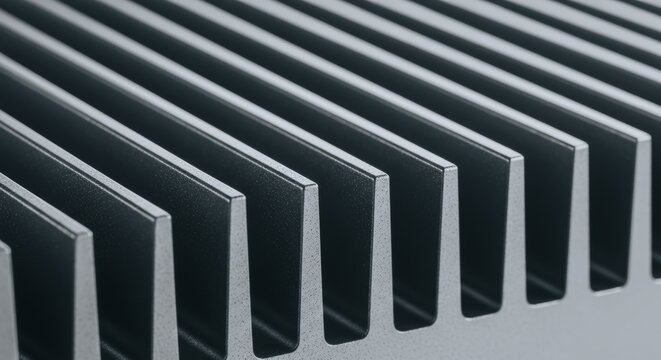 Close-Up of Black Aluminum Heat Sink Cooling Fins for Electronic Thermal Management