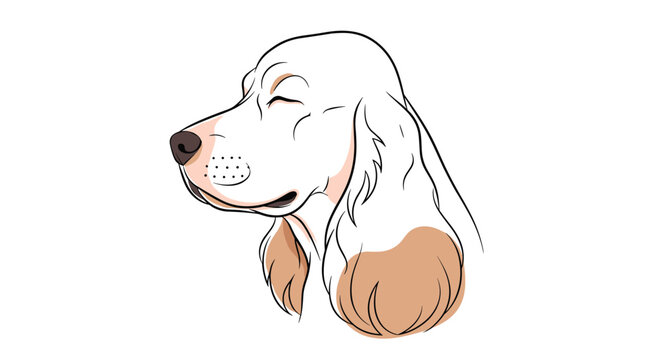 Elegant line drawing profile of a dog with long floppy ears and closed eyes in a calm and peaceful state on white background.