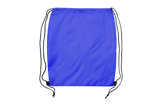 Vibrant blue drawstring cinch bag backpack with black cords isolated on transparent background