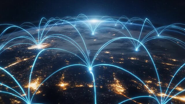 Global Digital Network Connections over Earth at Night Generative AI