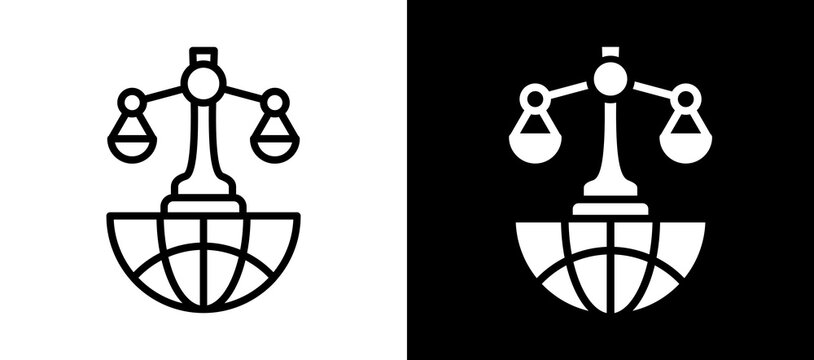 International Law Icon Set In Black And White Filled Style Collection
