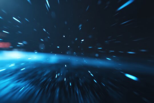 光の筋が暗い空間に動き感を生み出す