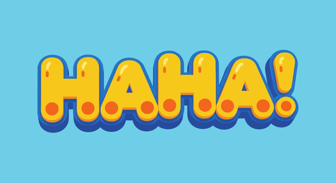 Yellow "HAHA!" text in a cartoon bubble style on a blue background.