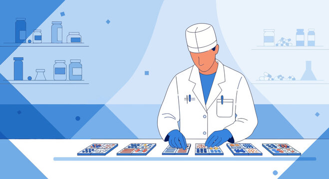 Scientist in Lab Coat Inspecting Circuit Boards on a Table