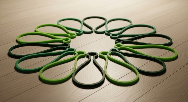 Green Resistance Loop Bands Arranged in a Circular Formation on a Wooden Floor