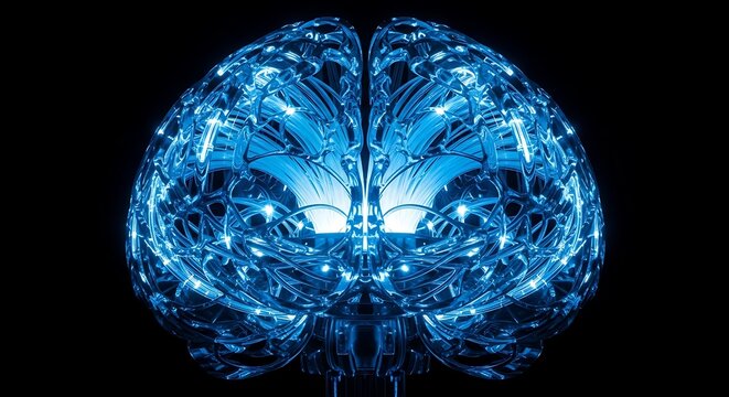 Digital human brain model made of glowing fiber optic cables
