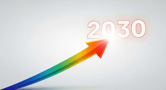 colorful arow pointing to 2030 year, grow concept in business