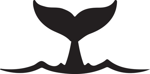 Minimalist Whale Tail Fluke Diving into Ocean Waves Vector Silhouette © Parrot Graphic