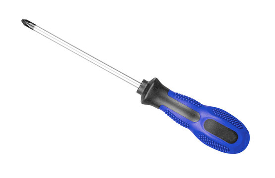 Blue and silver screwdriver with magnetic tip isolated on transparent background