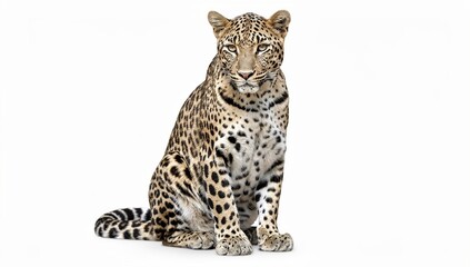 Fototapeta premium Majestic Leopard Sitting Isolated on White