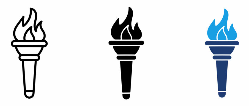 Torch Icon Collections. Containing Outline, Solid, and Color Variations.
