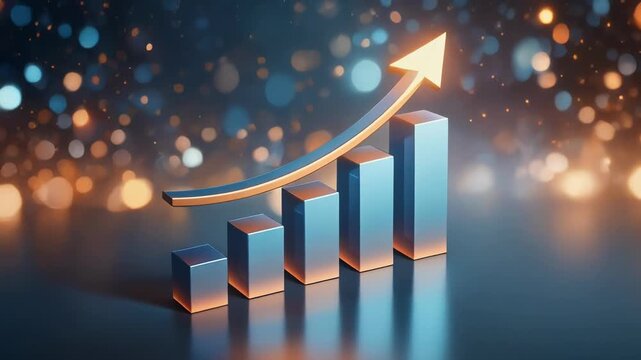 Dynamic business growth visualization with rising graph and shimmering background for success and progress