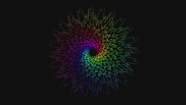 Premium 4K seamless loop of Manipura Solar Plexus spirograph mandala unfolding through harmonic oscillations in an iridescent void. Ideal for VJ sets, trance visuals, meditation, and yoga studios.