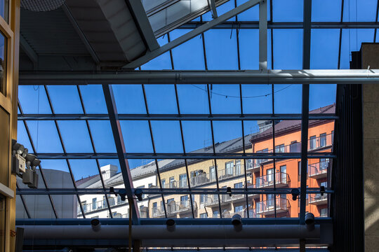 Stockholm, Sweden A modern glassed in rooftop in the Solna Mall, or Solna Centrum.
